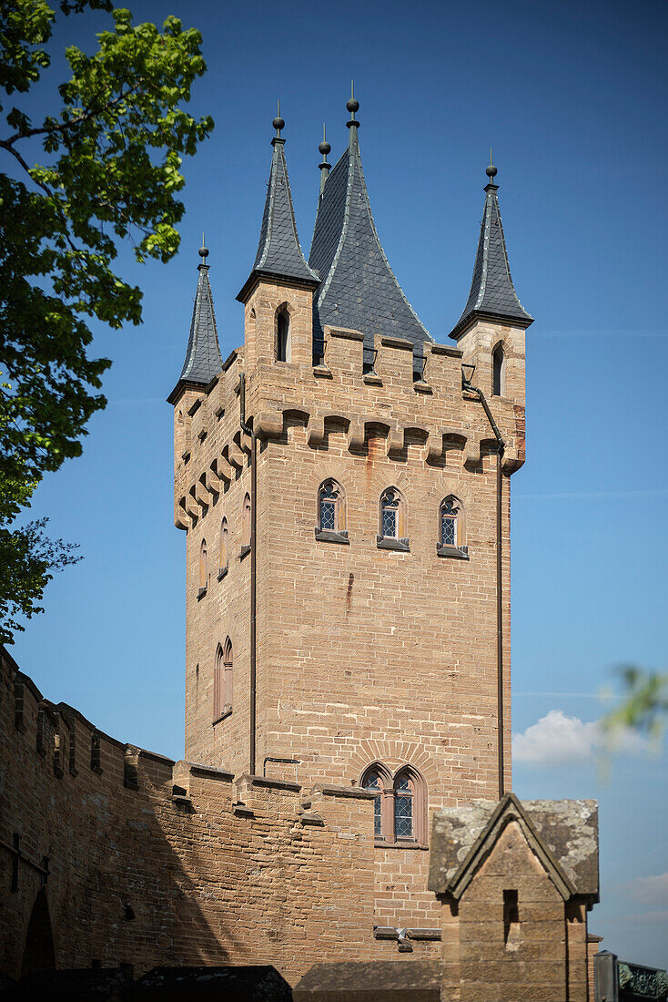 Turm der Burg Hohenzollern, Hechingen Bisingen, Zollernalbkreis, Schwäbische Alb, Baden-Württemberg, Deutschland