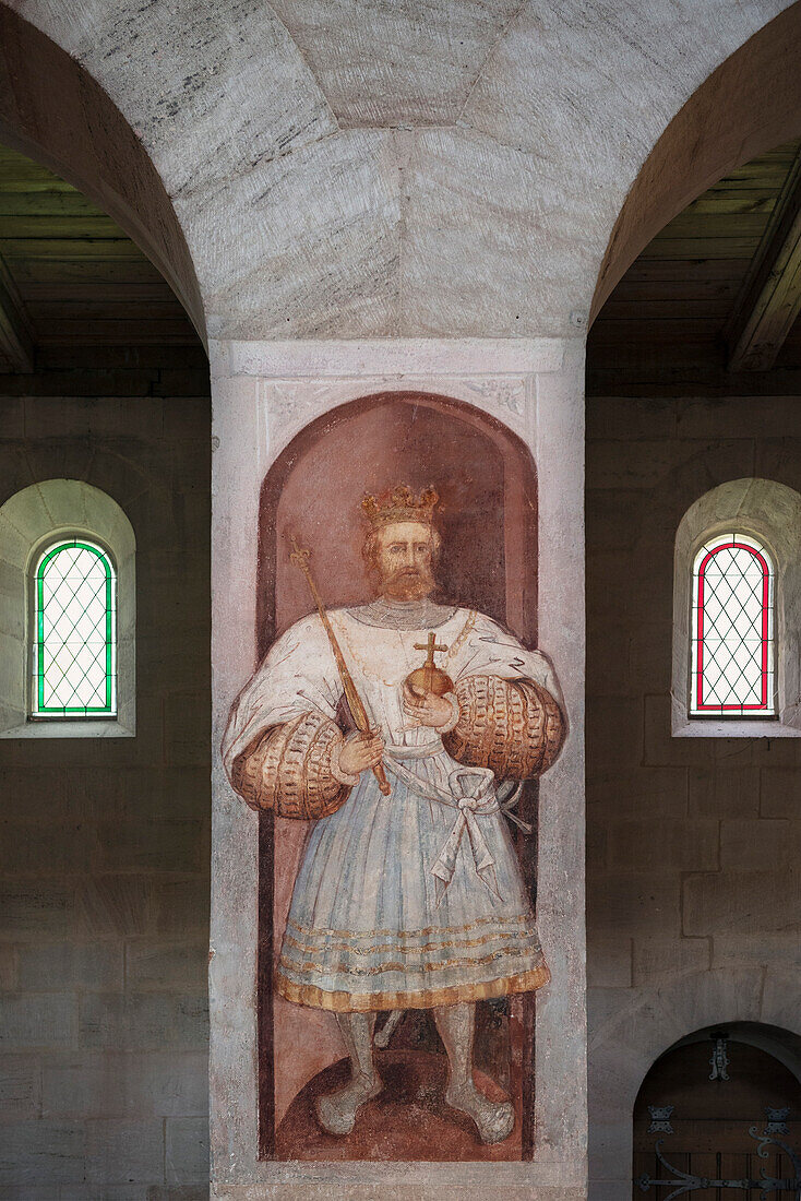 Wall painting, interior view of the church in Lorch monastry, Swabian Alp, Baden-Wuerttemberg, Germany