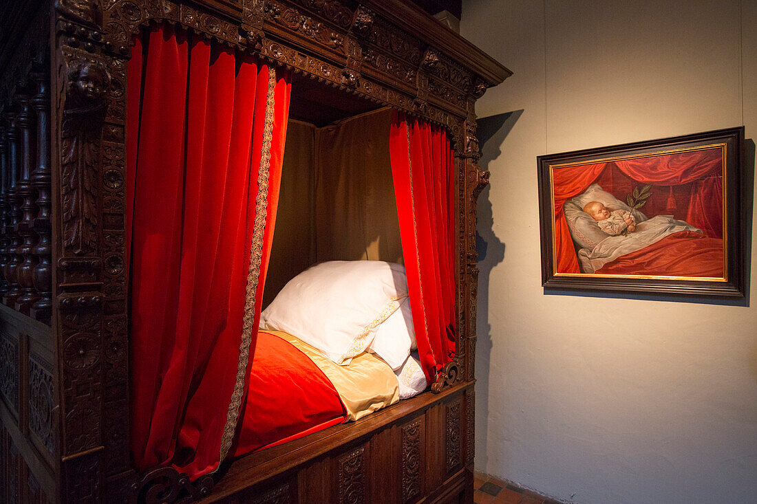 Schlafzimmer im Rubenshaus Museum, dem ehemaligen Atelier und Wohnhaus von Maler Peter Paul Rubens, 1577-1640, Antwerpen, Flandern, Belgien, Europa
