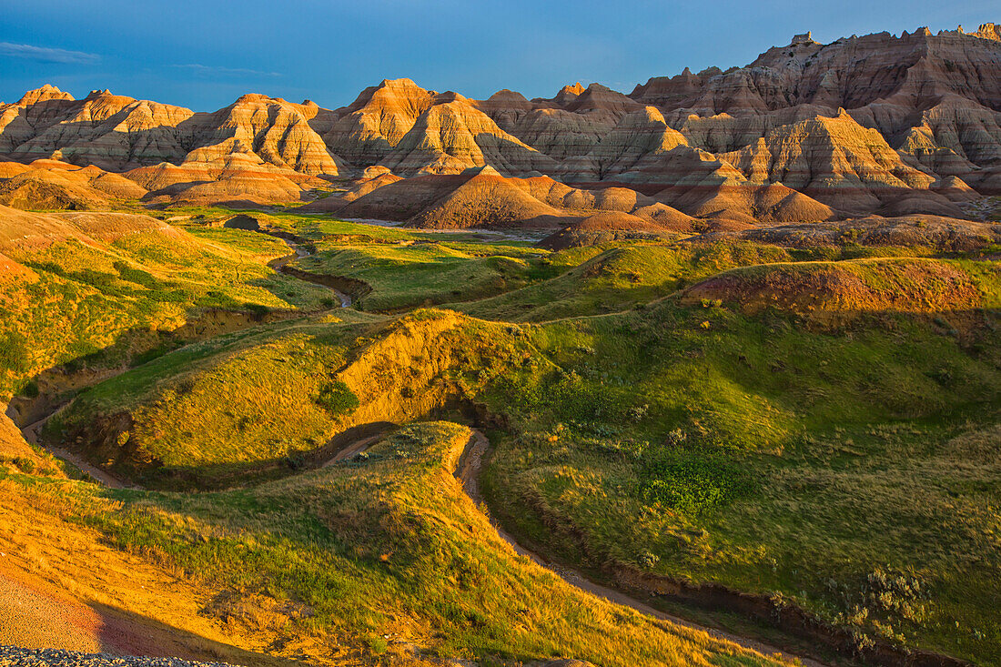 'The area called yellow mounds lit by the sunset in badlands national park; south dakota united states of america'