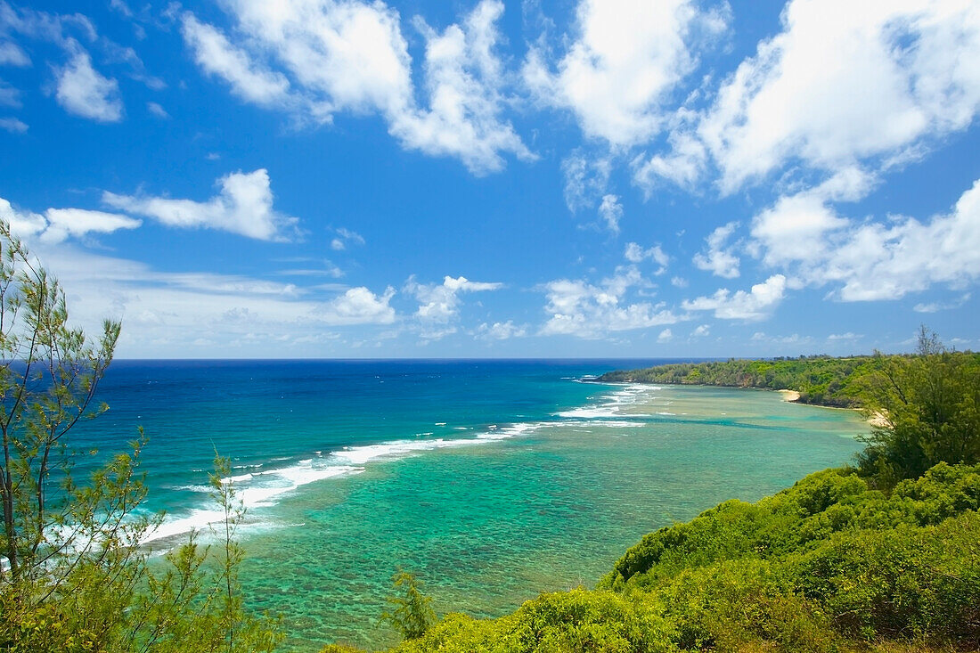 'The pacific ocean along the coastline of an hawaiian island;Hawaii united states of america'