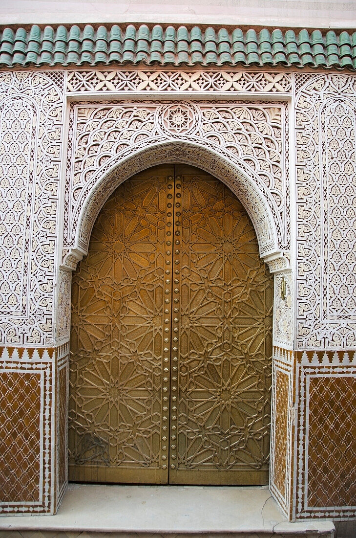 'Ornate Facade On Walls And Door Of A Building;Marrakech Morocco'