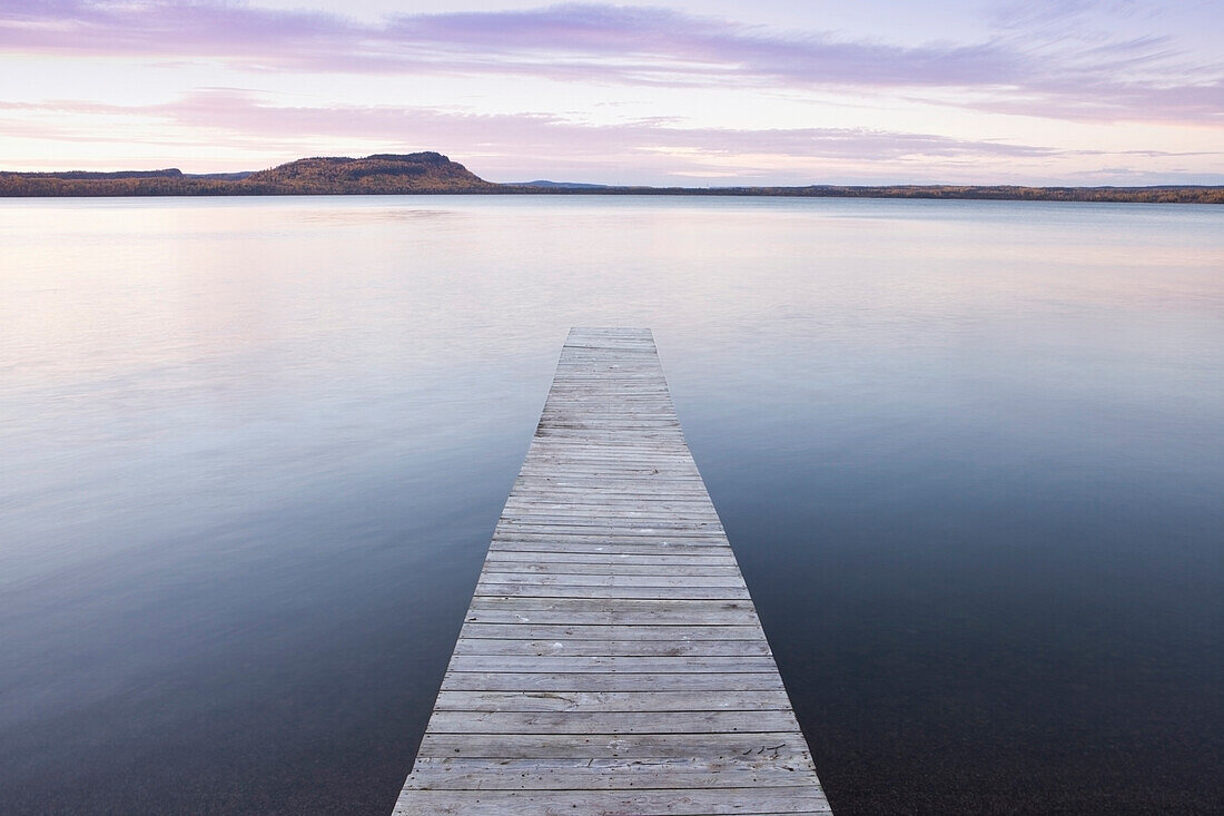 'A dock in lake superior at sunset;Thunder bay, ontario, canada'