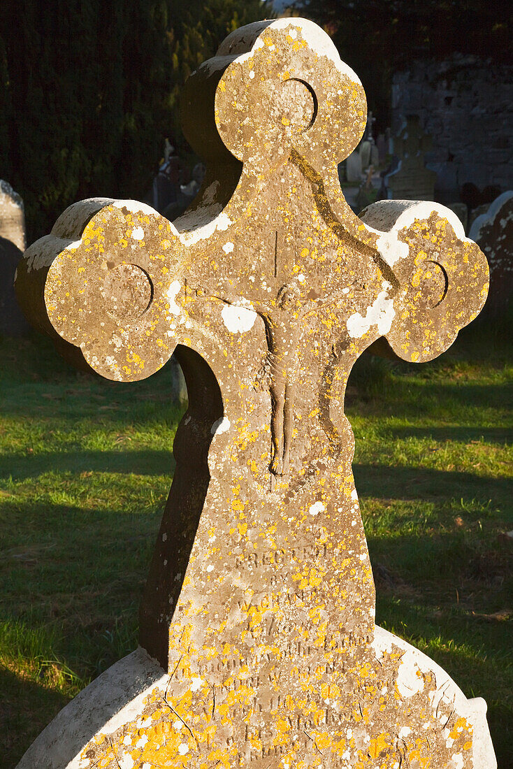 'Stone tombstone in the shape of a cross;Glendalough, county wicklow, ireland'