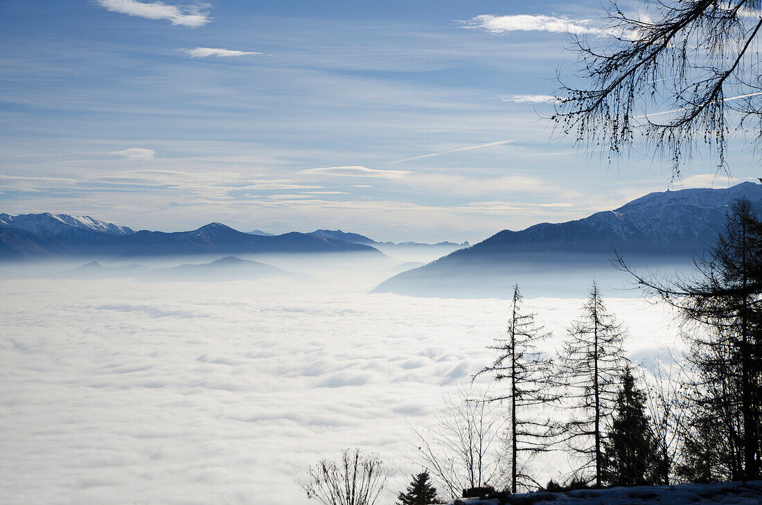 'Billows of fog rolling over the landscape;Locarno ticino switzerland'