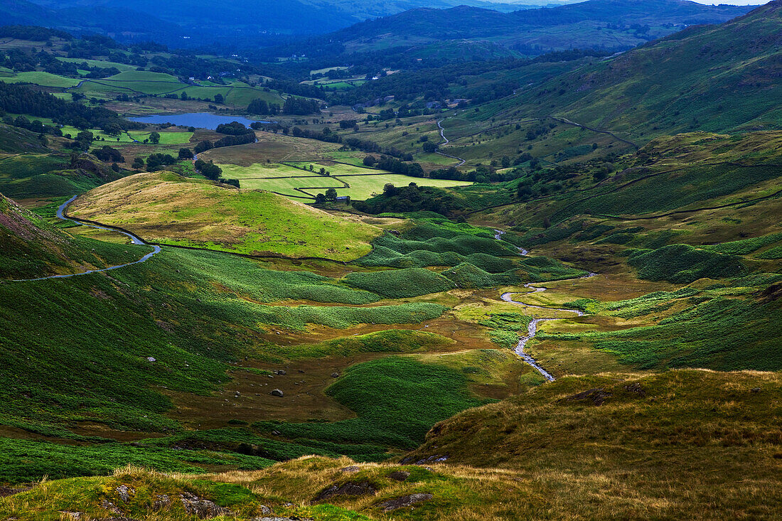'Looking down from Hardknott Pass in the western Lake District;Cumbria England'