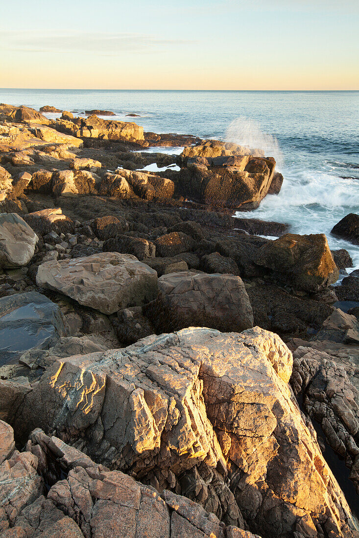 'Sunset on the rocky shoreline acadia national park;Maine united states of america'