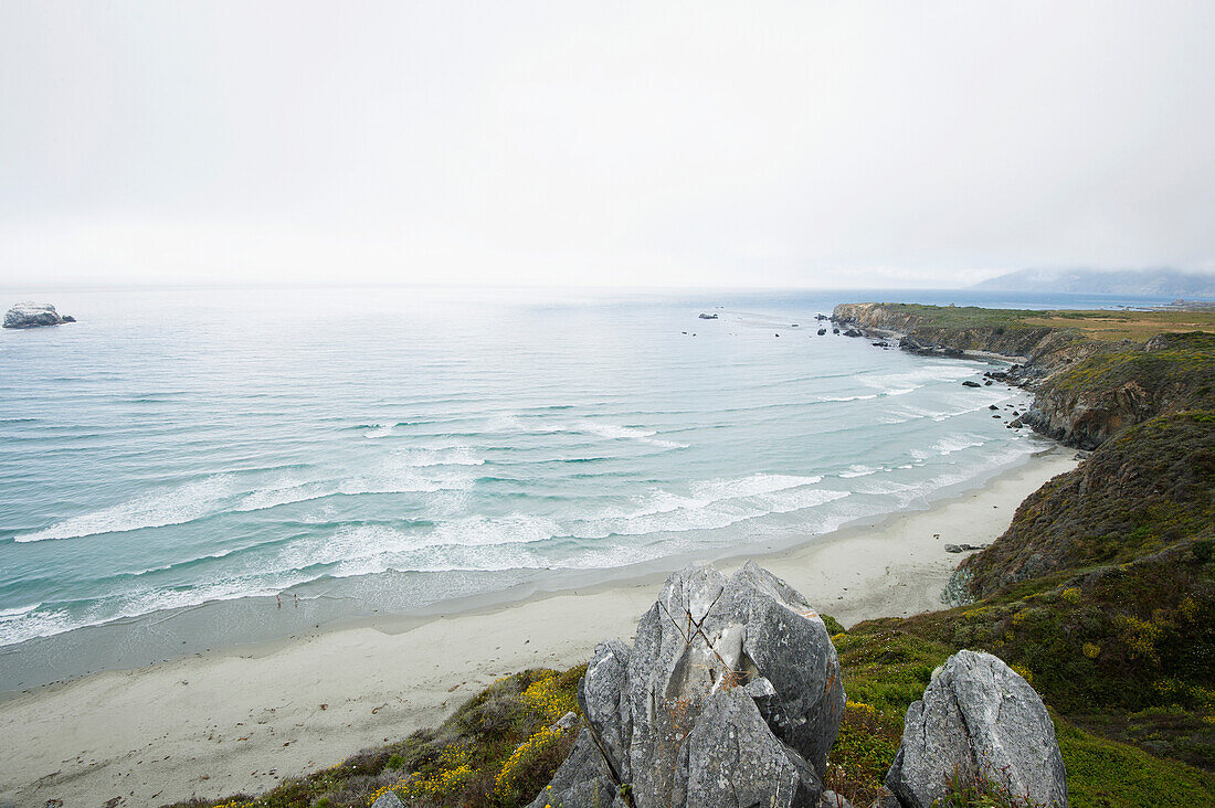 'View of the pacific ocean from the top of a rock during an overcast day;Big sur california united states of america'