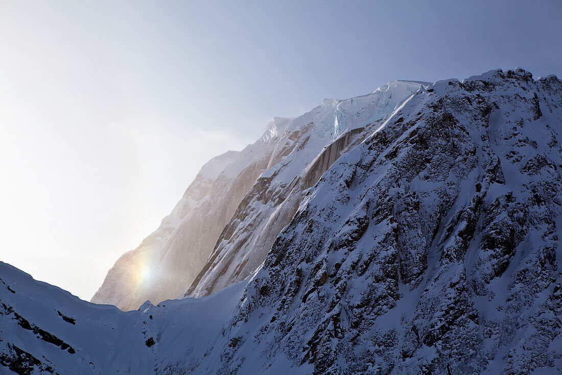 'Sun Dog In Frozen Mist Near Face Of Mt. Dickey, In Early Morning, Denali National Park And Preserve; Alaska, United States Of America'