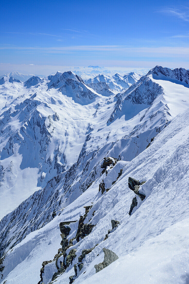 View over Texel group with Hohe Weisse and Hohe Wilde, Obergurgl, Oetztal Alps, Tyrol, Austria