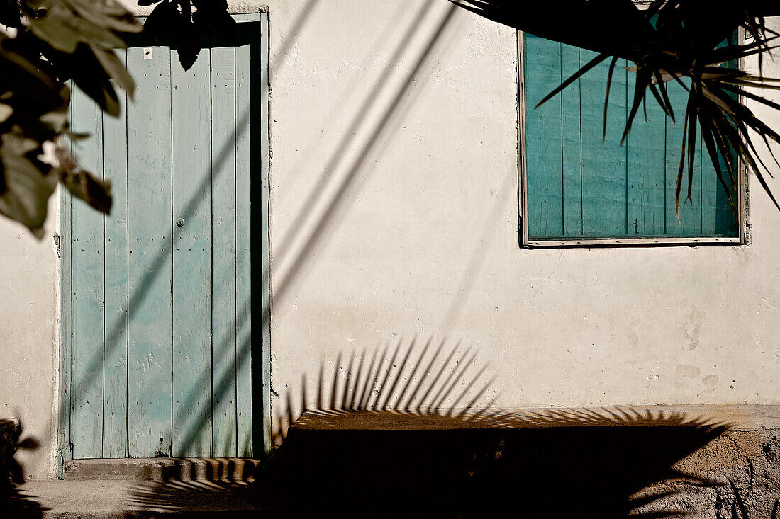 House wall with door and window, Praia, Santiago, Cape Verde