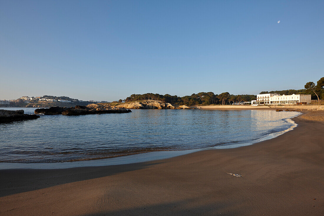 Hostal Spa Empuries in early morning light, Platja del Portitxol, Girona, Costa Brava, Spain