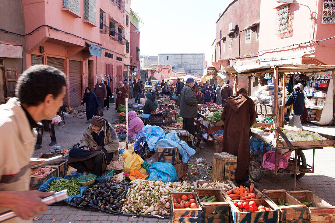 Vegetable market in the medina, Marrakech, Morocco
