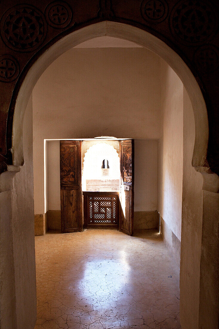 Inside the Ben Youssef Madrassa, an old Islamic school, Marrakech, Morocco