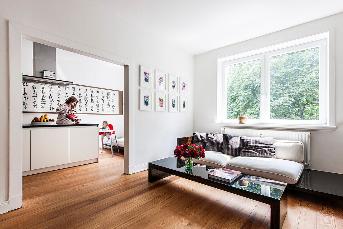 Mother and child in a kitchen, Hamburg, Germany