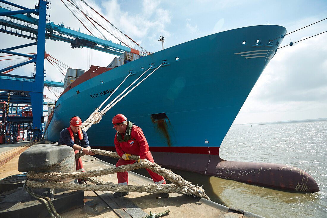 Container ship in harbor, Bremerhaven, Bremen, Germany