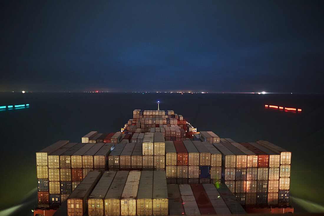 Container ship at night, Bremerhaven, Bremen, Germany