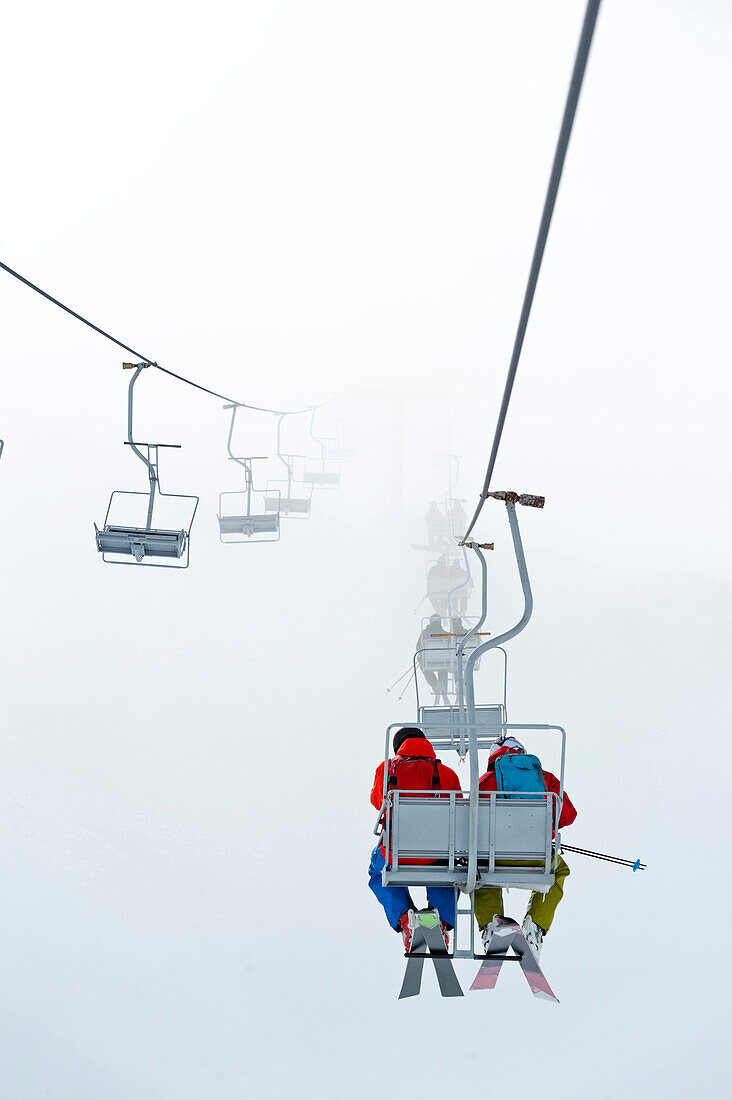 Chairlift in the fog, Nevados de Chillan, Bio-Bio Region, Chile