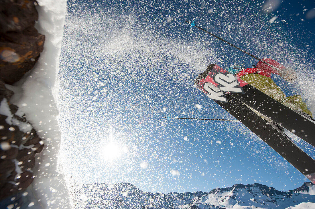 Skier in mid-air, Valle Nevado ski resort, Santiago Province, Chile