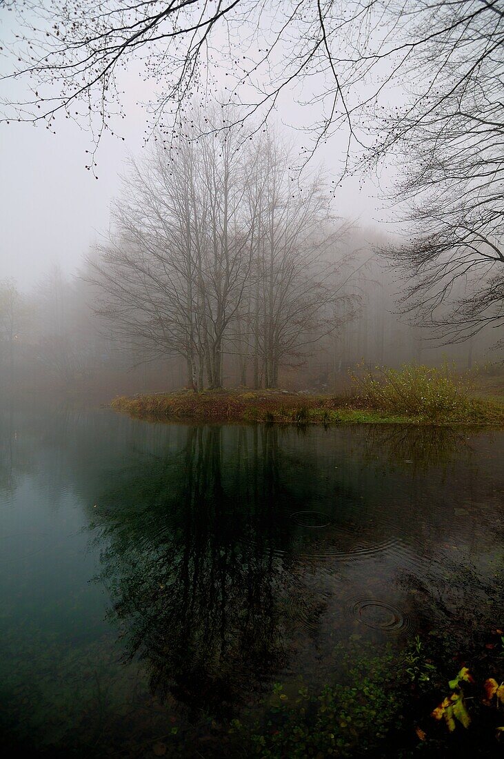 The lake Cavone, in the Regional Park of Corno alle Scale, set a mystic fog which surrounds the colors of autumn.