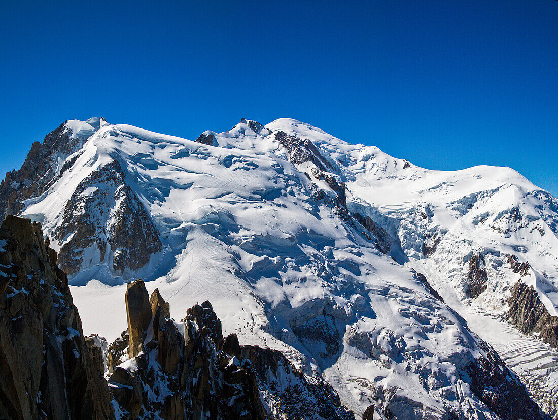 The glaciers of the French's side of Mont Blanc massif, seen from the Aiguille du Midi, Chamonix, French alps