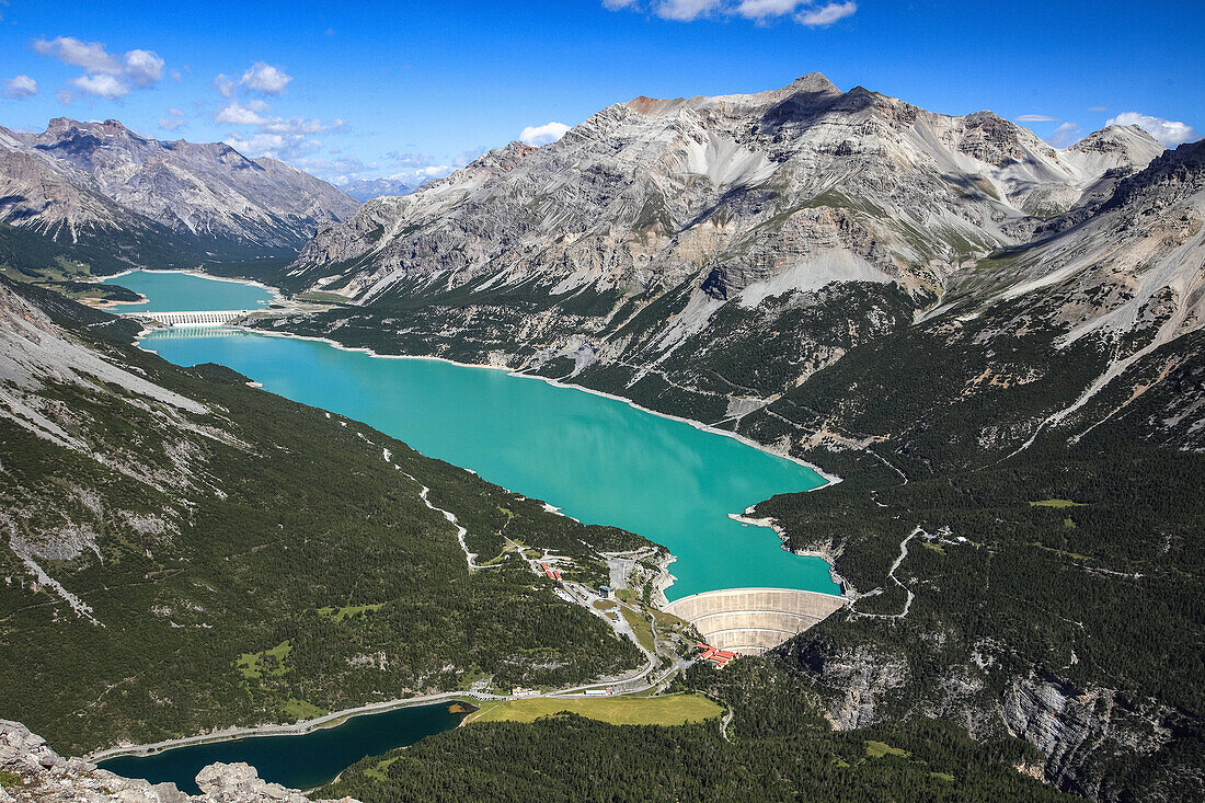 Big dams in an alpine lake in Valtellina, Lombardy