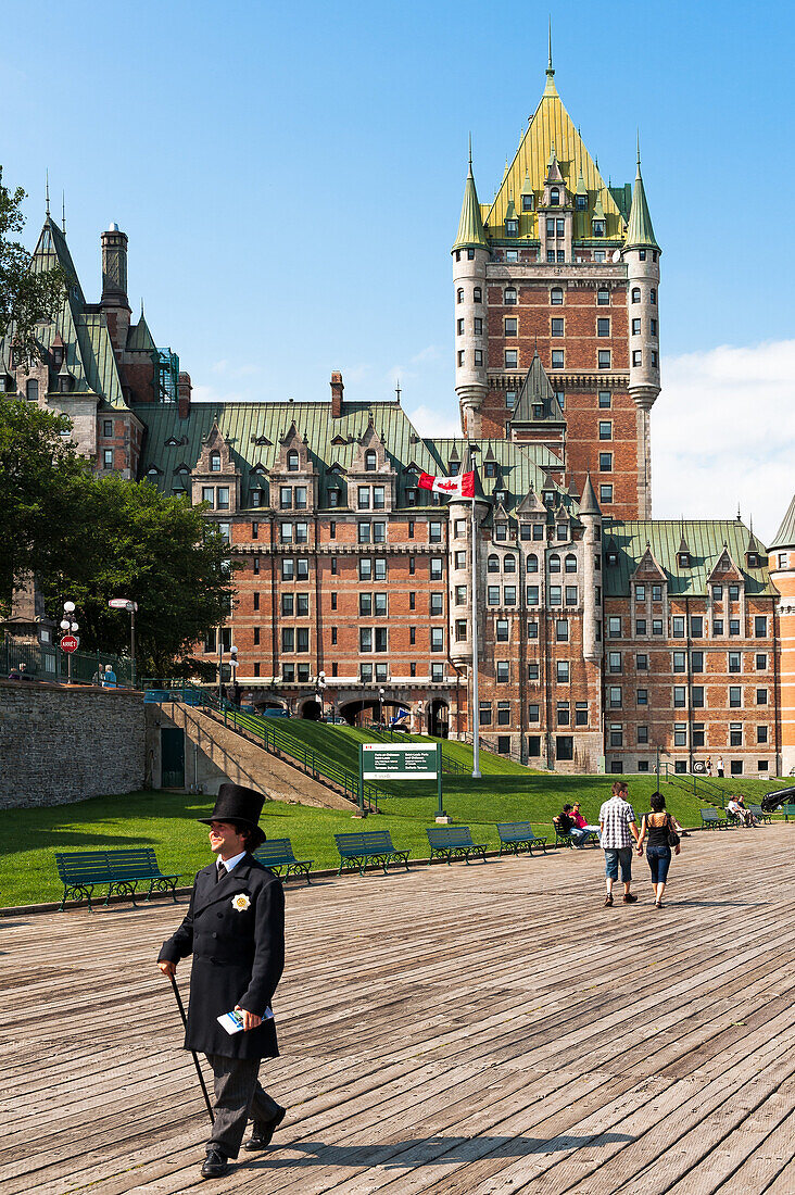 Quebec City walkway with the Frontenac castle in the background. Canada