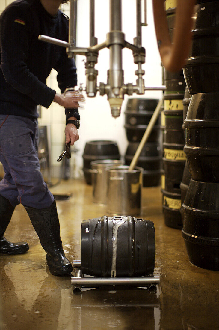 Beer is readied for distribution from the Bamberg brewpub Spezial, run by Christian Merz and his family.