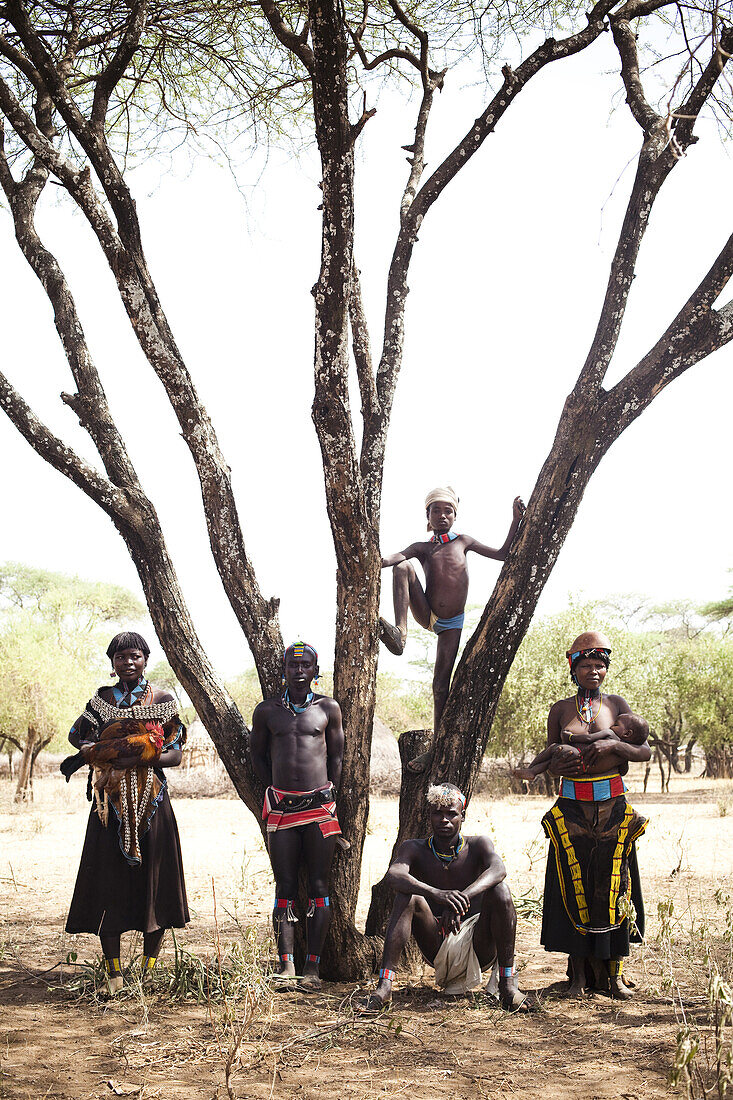 SAMI VILLAGE, OMO VALLEY, ETHIOPIA. A portrait of five people from the Sami people in southern Ethiopia.