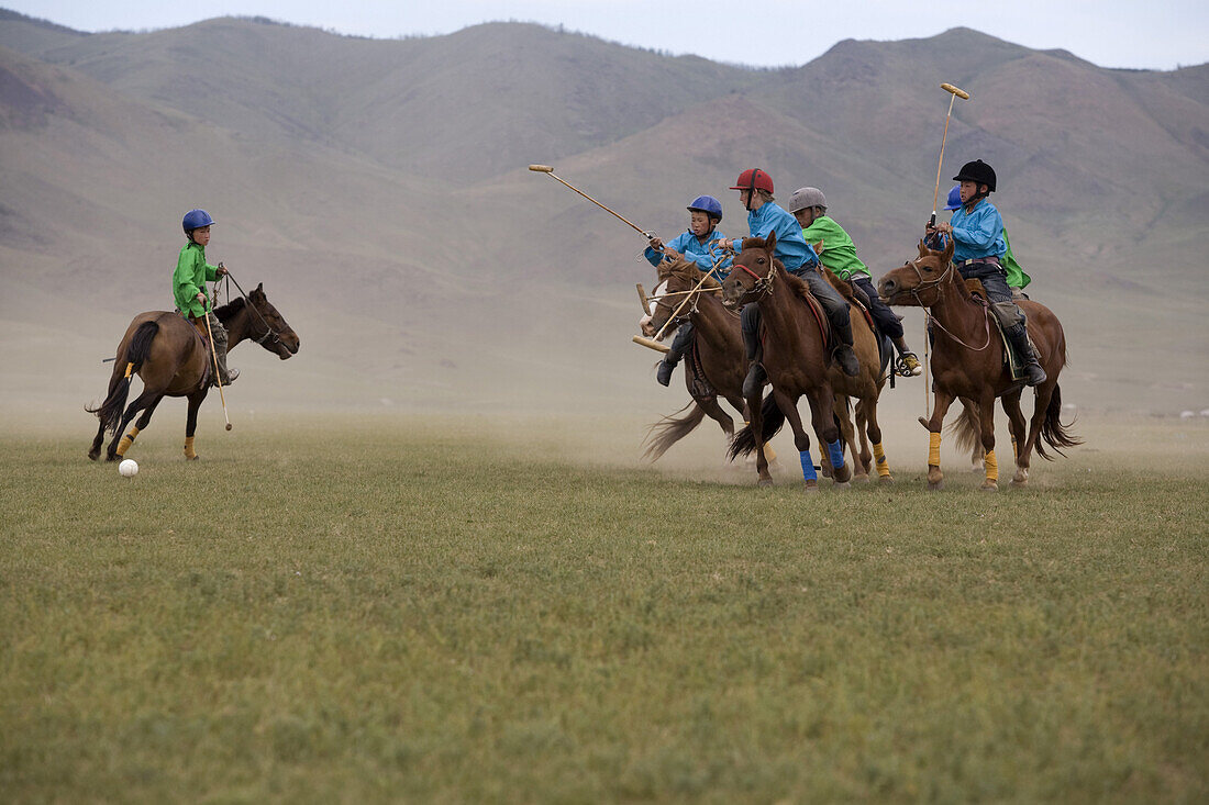 Children's Polo Tournament. Monkhe Tengri, Central Mongolia.