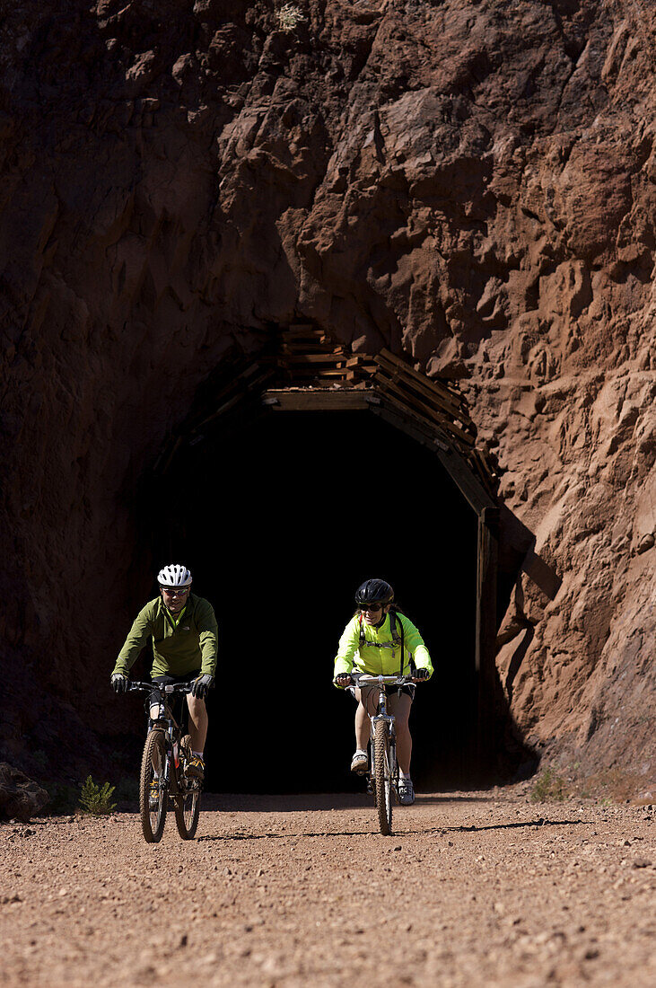 Tony and Trish Gumina enjoy a ride along the Historic Railroad Trail located within the Lake Mead National Recreation Area.