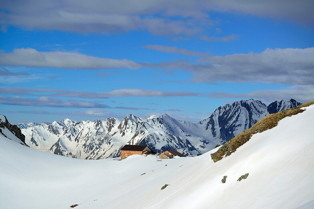 Hut Eisbruggjochhuette, Hoher Weisszint, Zillertal Alps, South Tyrol, Italy