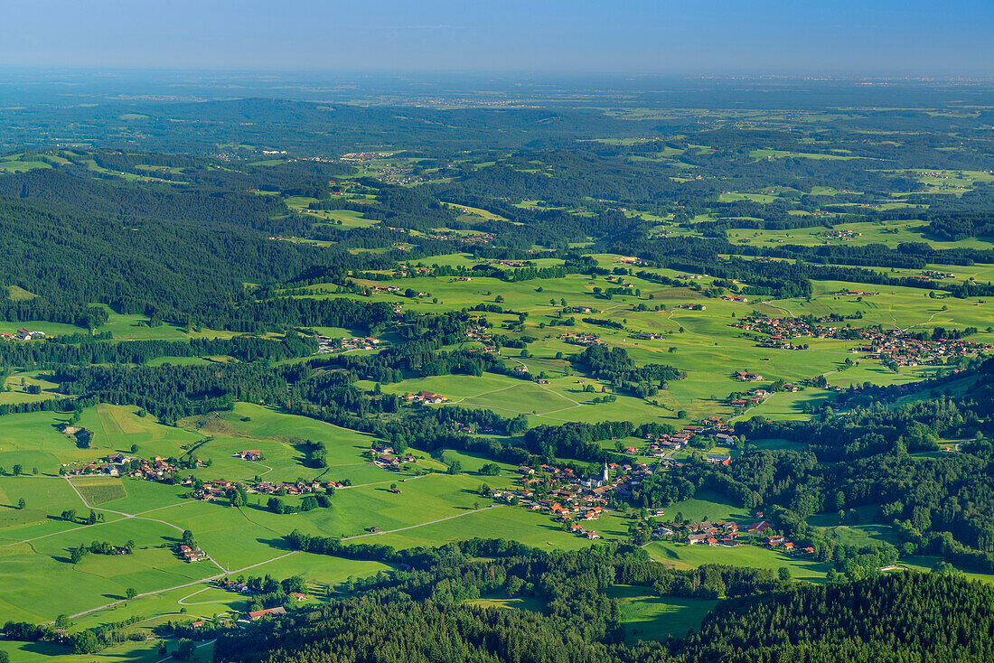 View over Leitzach Valley, Breitenstein, Mangfall Mountains, Bavarian Prealps, Upper Bavaria, Bavaria, Germany