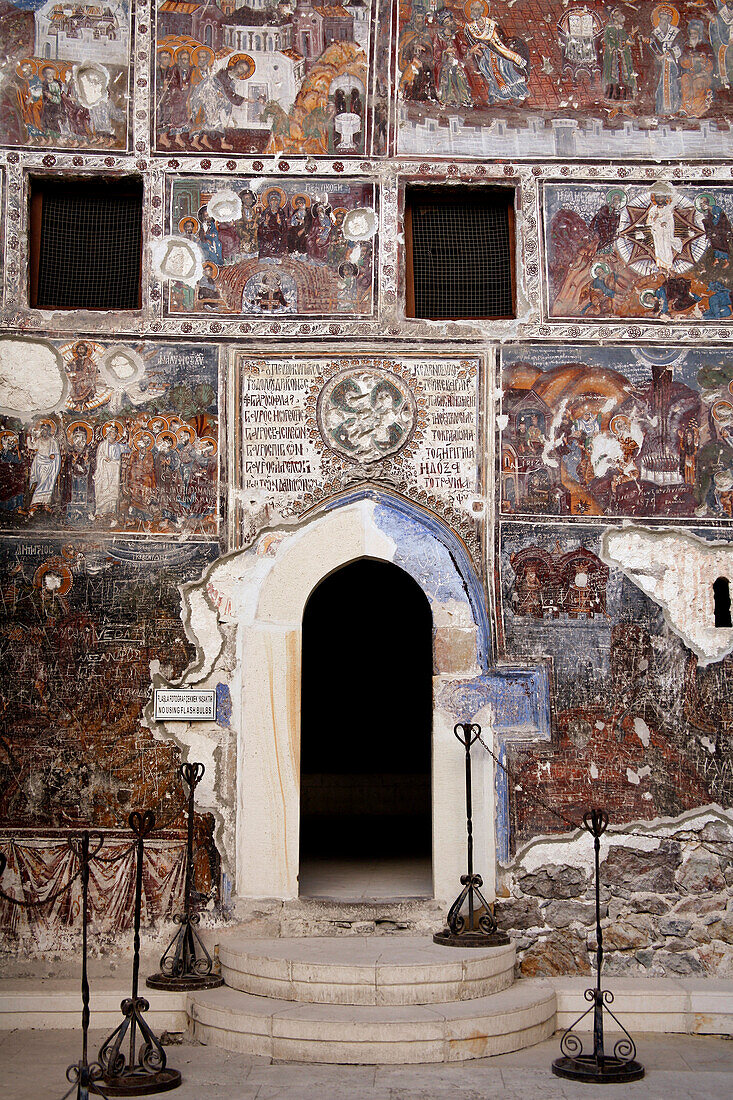 Byzantine frescoes on a wall of a chapel in Sumela Monastery, Macka, Trabzon Province, Turkey, Asia
