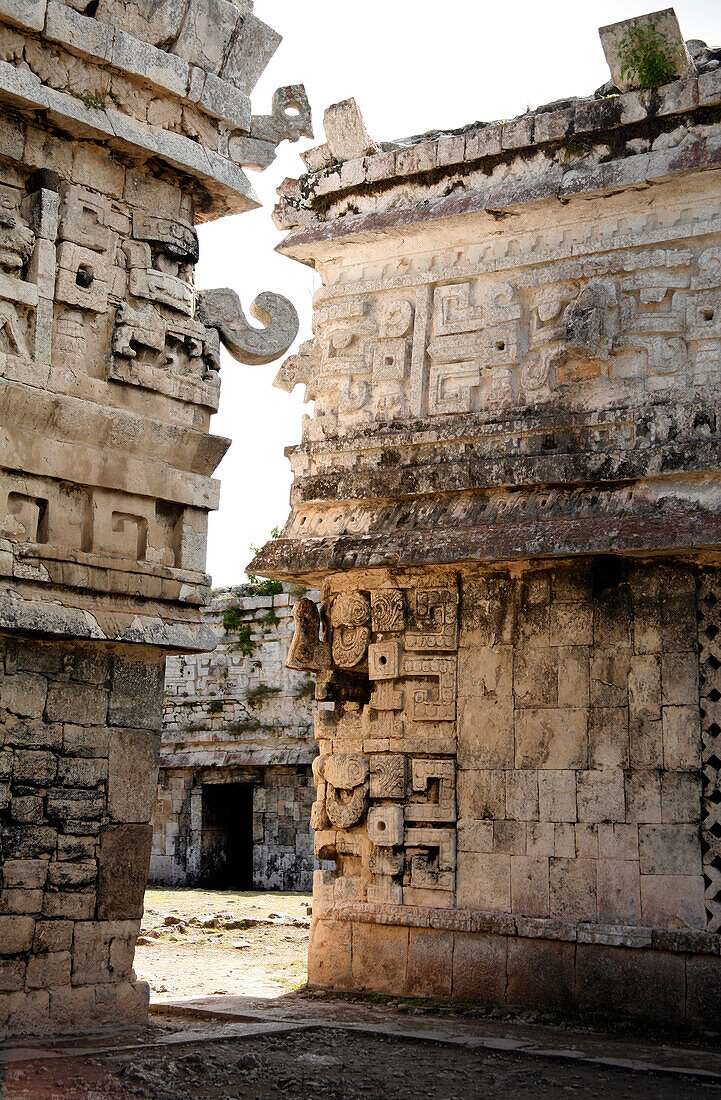 Two buildings in the Juego de Pelota area at Chichen Itza, Chichen Itza, Yucatan, Mexico, Central America