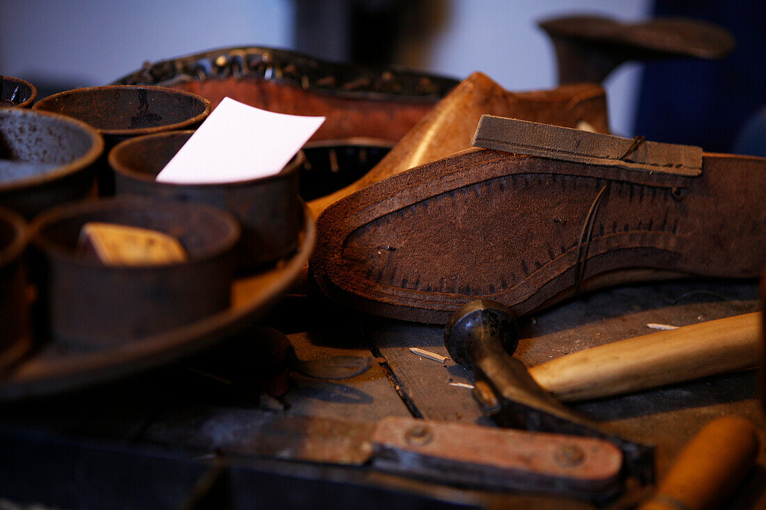 Traditional shoemaker tools, Hesse, Germany, Europe