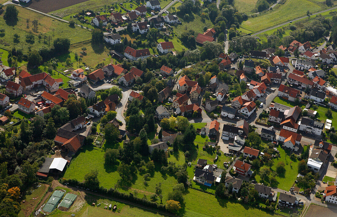 Aerial of Odershausen village, Odershausen, Bad Wildungen, Hesse, Germany, Europe