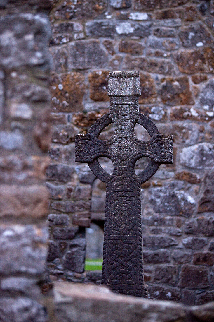 Stone cross, Clonmacnoise, County Offaly, Ireland, Europe