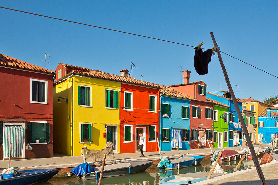 Colourful houses along the canal, Burano, near Venice, Veneto, Italy, Europe