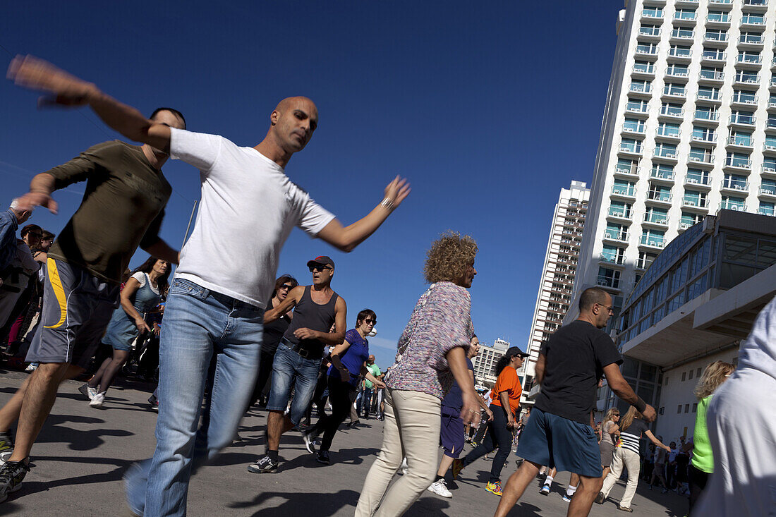 Israeli folk dances on the beach promenade, Tel-Aviv, Israel, Asia