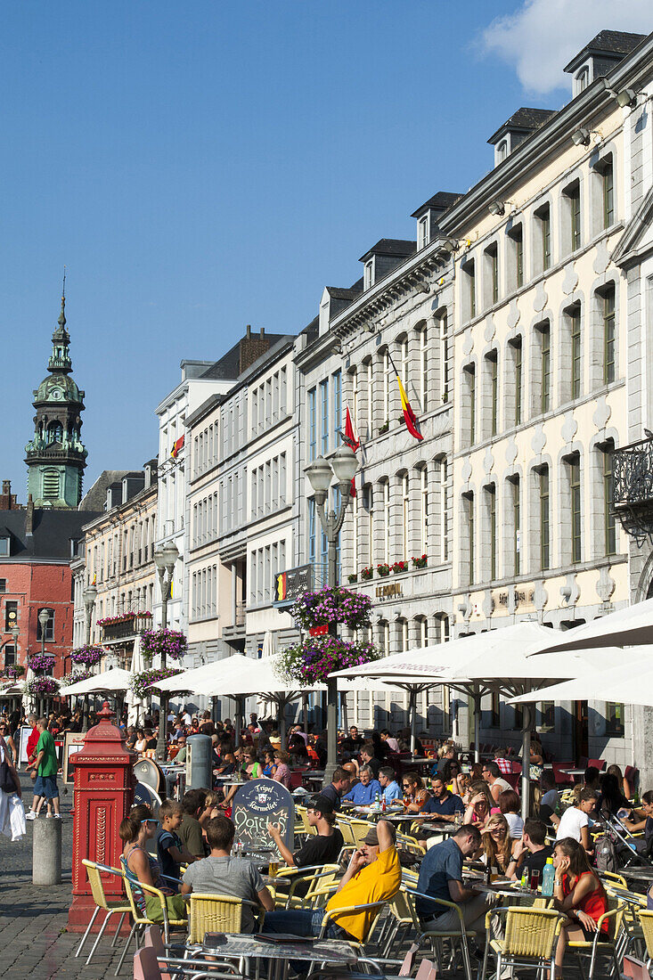 Restaurants and cafes, Grand Place, Mons, Hennegau, Wallonie, Belgium, Europe