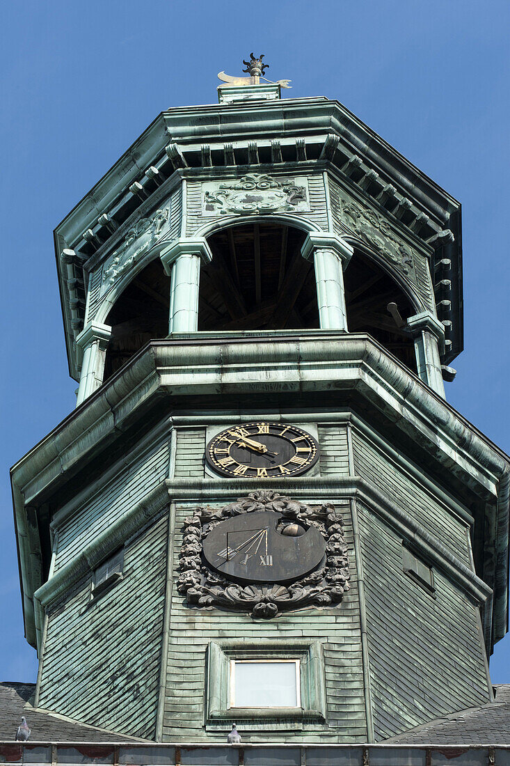 Town hall tower, guild hall, Grand Place, Mons, Hennegau, Wallonie, Belgium, Europe