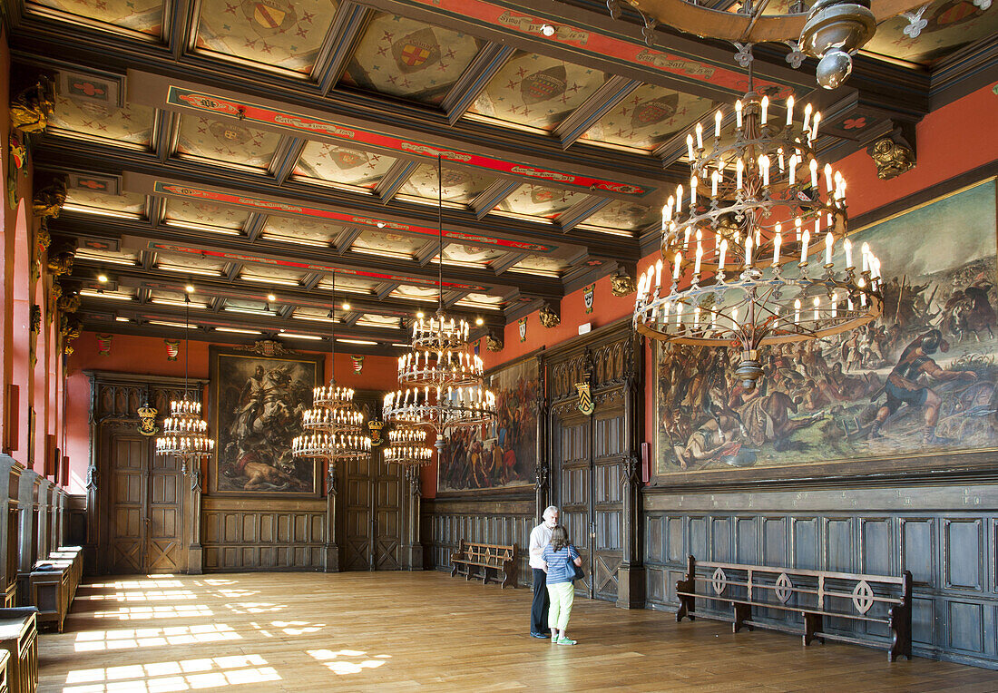 State hall in the guild hall, Grand Place, Mons, Hennegau, Wallonie, Belgium, Europe