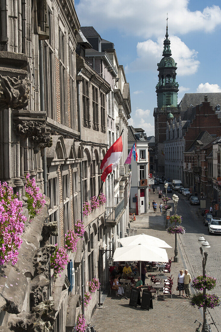 view from balcony, guild hall, Grand Place, Mons, Hennegau, Wallonie, Belgium, Europe