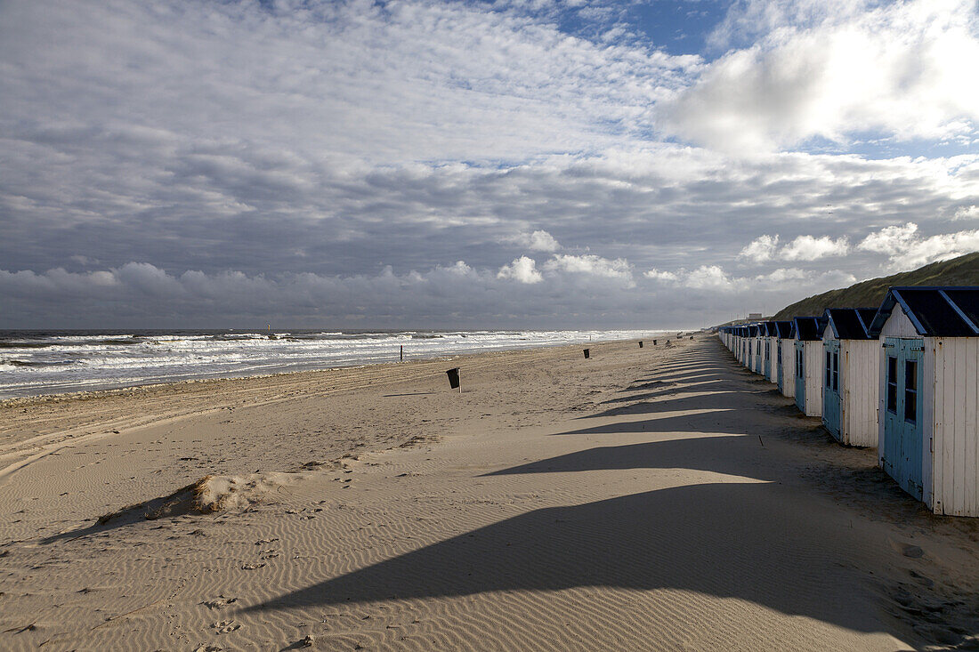 Beach huts on the North Sea, Texel Island, The Netherlands