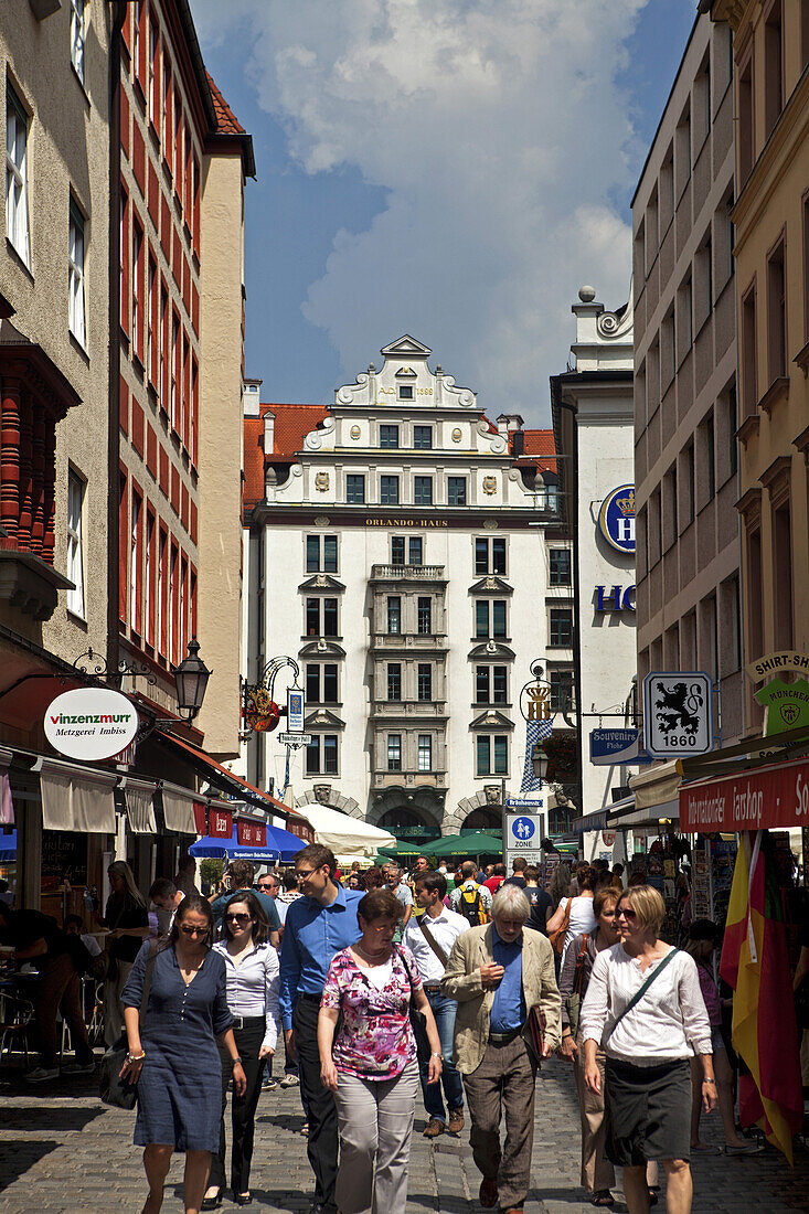 Shopping crowds on Orlandostrasse, Munich, Bavaria, Germany, Europe