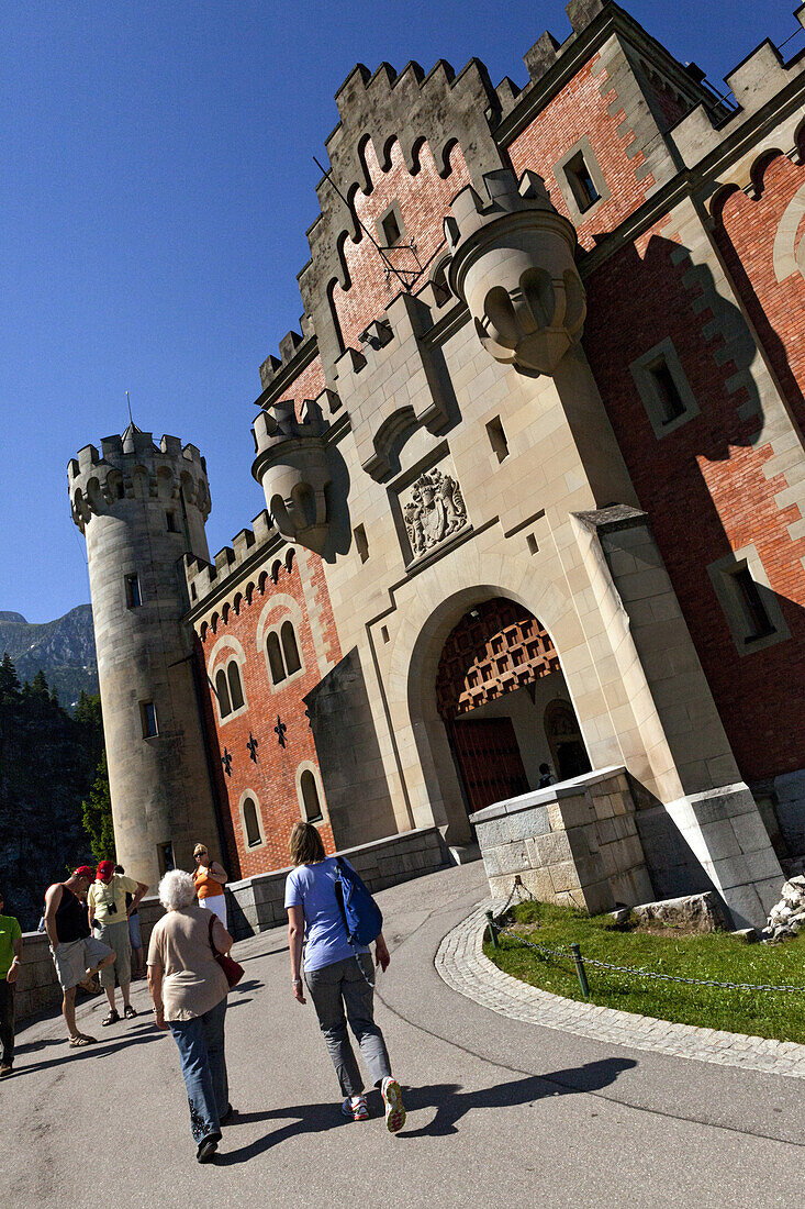 Eingang zu Schloss Neuschwanstein, Hohenschwangau, Bayern, Deutschland, Europa