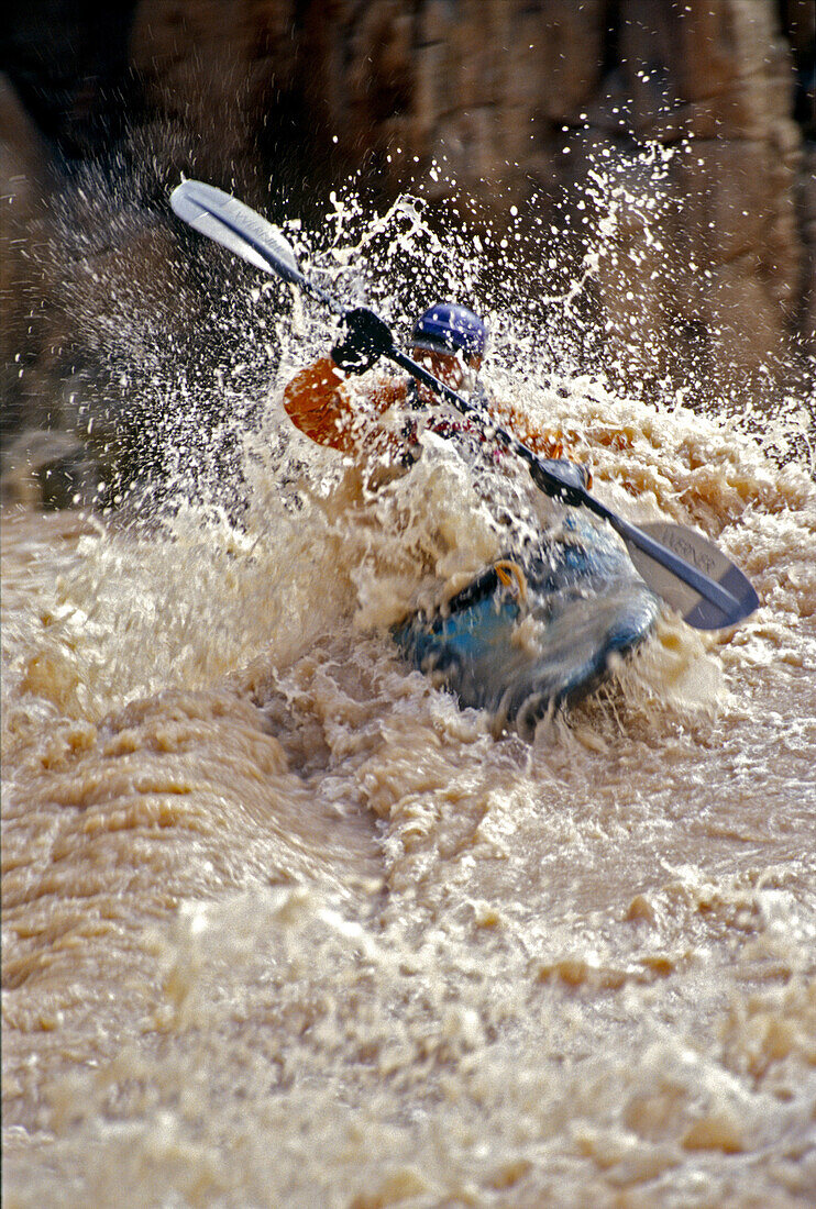 Angelina Wolf kayaking on the Colorado river, Grand Canyon, Arizona.  Whit Richardson / Aurora Photos 