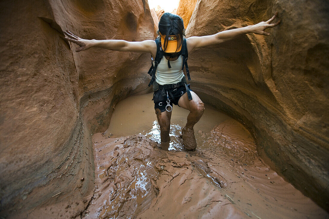 Jane Guyer in the North Fork of No Mans Canyon, Robbers Roost area, Utah.
