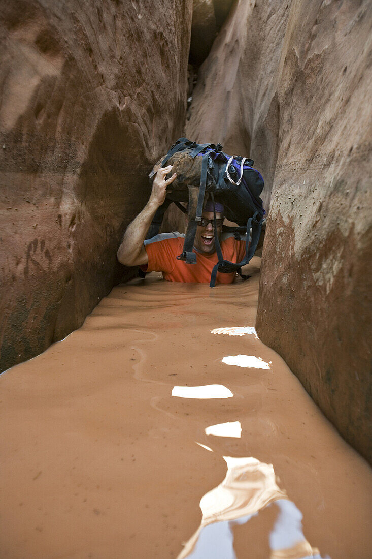 Brad Tollefson in the North Fork of No Mans Canyon, Robbers Roost area, Utah.